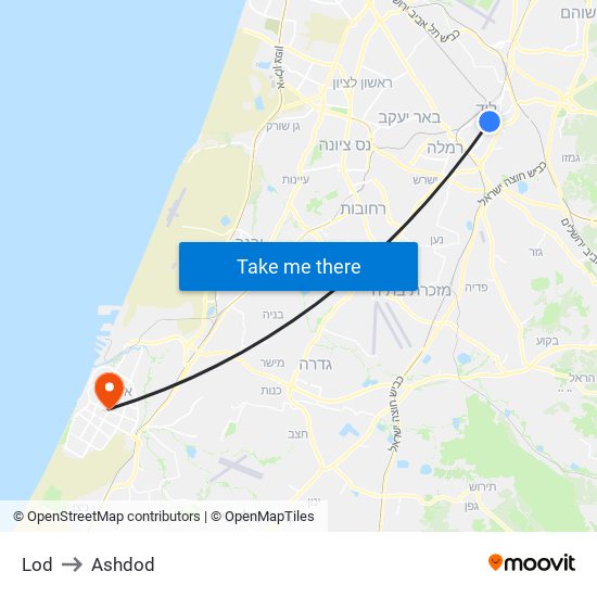 Lod to Ashdod map