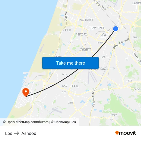 Lod to Ashdod map