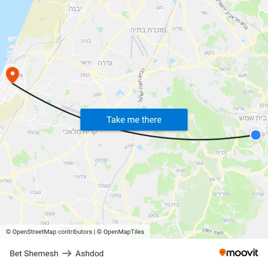 Bet Shemesh to Ashdod map