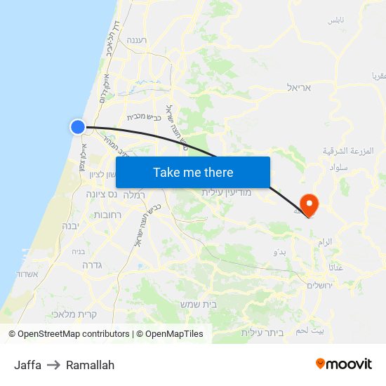 Jaffa to Ramallah map