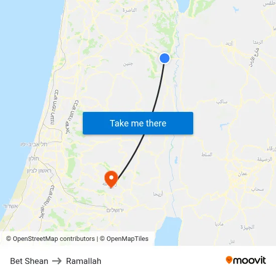 Bet Shean to Ramallah map