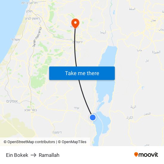 Ein Bokek to Ramallah map