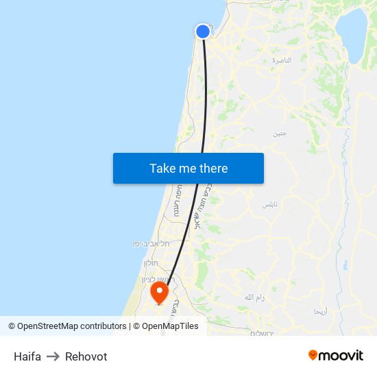 Haifa to Rehovot map