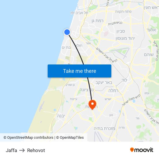 Jaffa to Rehovot map