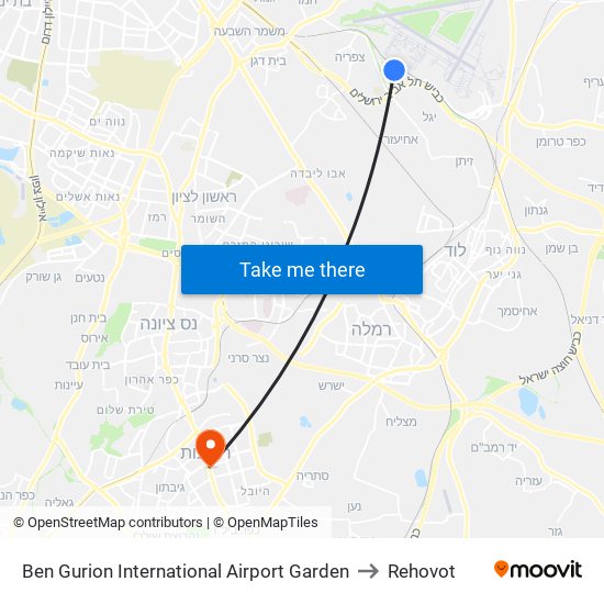 Ben Gurion International Airport Garden to Rehovot map