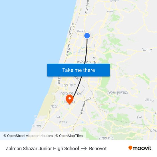 Zalman Shazar Junior High School to Rehovot map