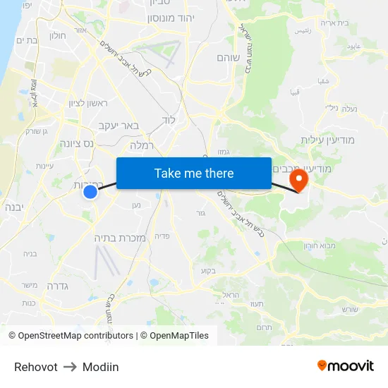 Rehovot to Modiin map