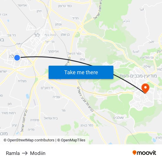 Ramla to Modiin map