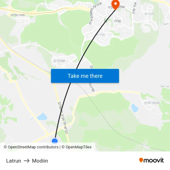 Latrun to Modiin map