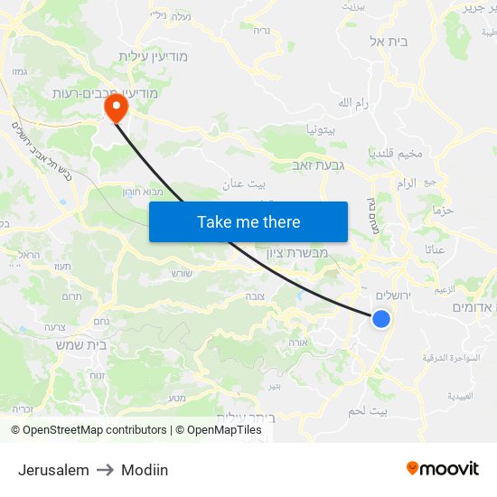 Jerusalem to Modiin map