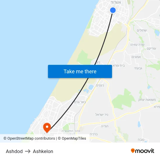 Ashdod to Ashkelon map