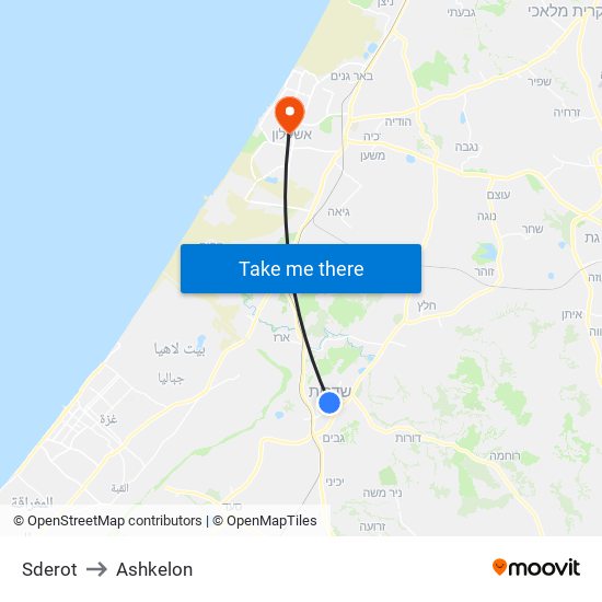 Sderot to Ashkelon map