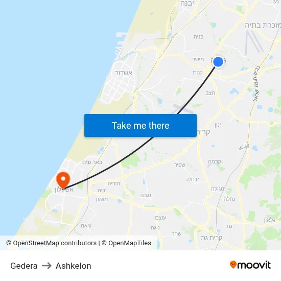 Gedera to Ashkelon map