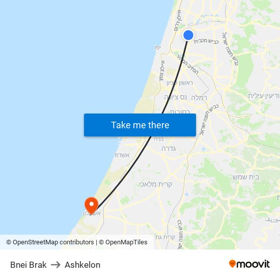 Bnei Brak to Ashkelon map