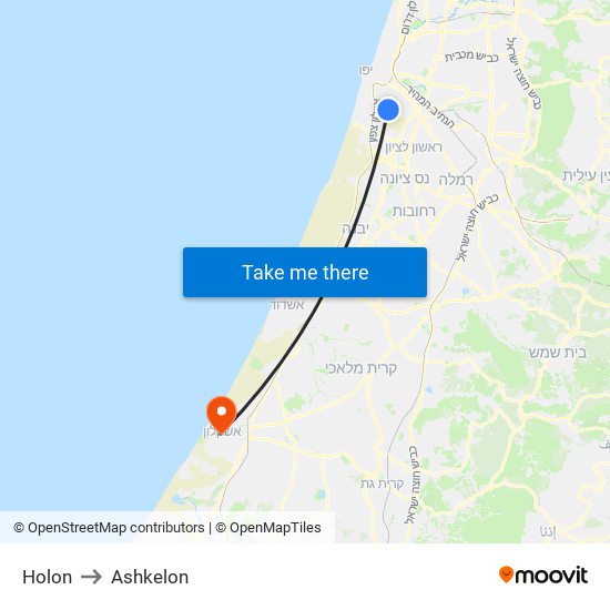 Holon to Ashkelon map