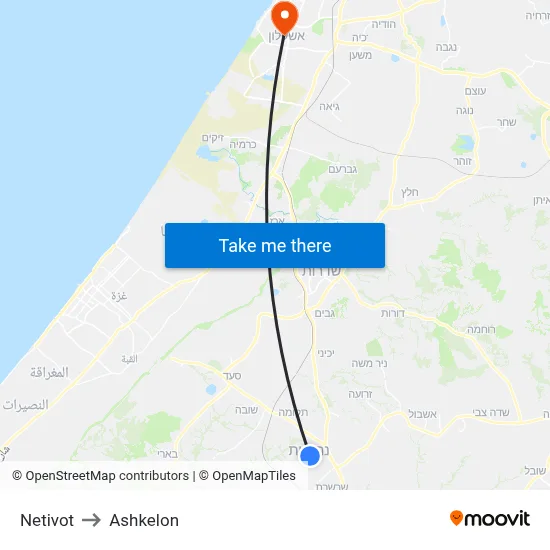 Netivot to Ashkelon map