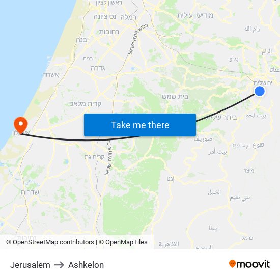 Jerusalem to Ashkelon map