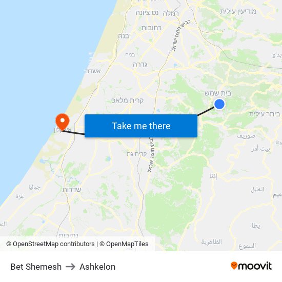 Bet Shemesh to Ashkelon map