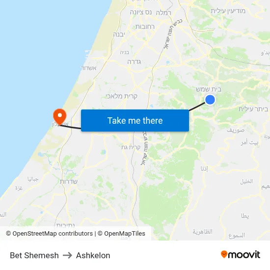 Bet Shemesh to Ashkelon map