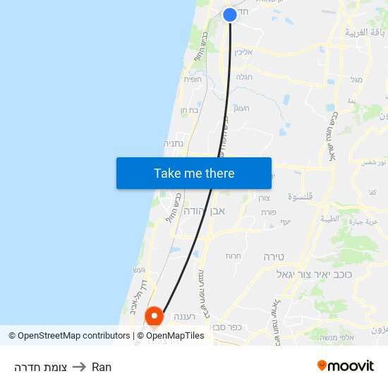 צומת חדרה to Ran map