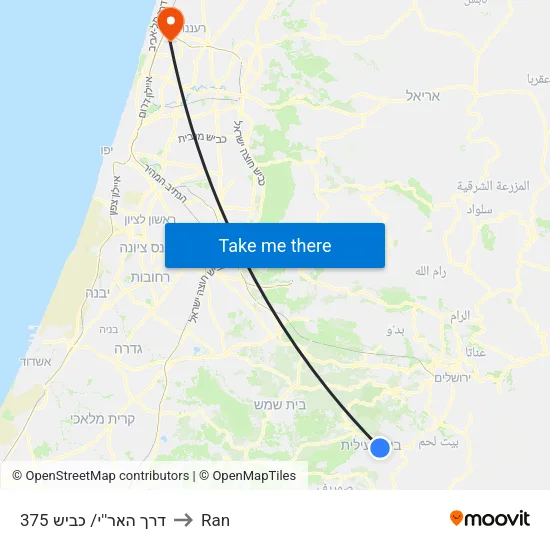 Derech HaAri/Road 375 to Ran map