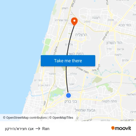 אבו חצירא/הירקון to Ran map