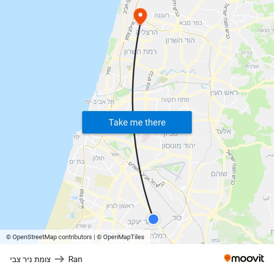 צומת ניר צבי to Ran map