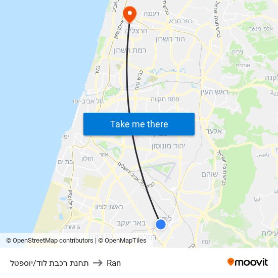 תחנת רכבת לוד/יוספטל to Ran map