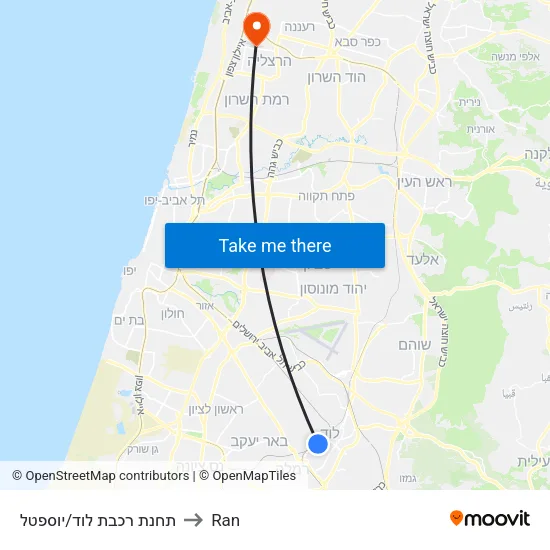 תחנת רכבת לוד/יוספטל to Ran map