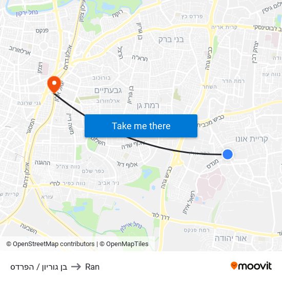 בן גוריון / הפרדס to Ran map