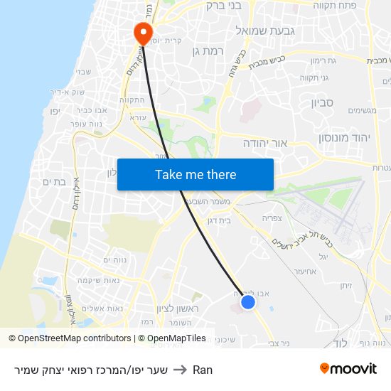 שער יפו/המרכז רפואי יצחק שמיר to Ran map