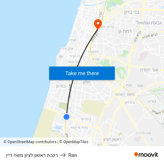 רכבת ראשון לציון משה דיין to Ran map