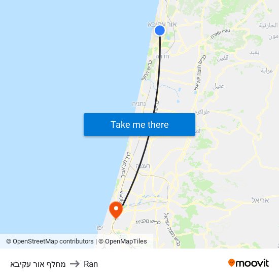 מחלף אור עקיבא to Ran map