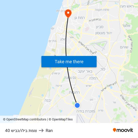 צומת בילו/כביש 40 to Ran map