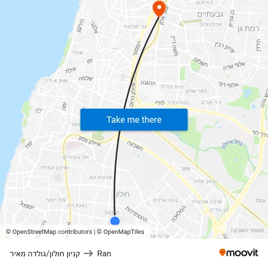 קניון חולון/גולדה מאיר to Ran map