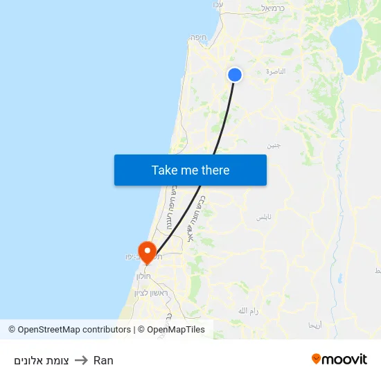 צומת אלונים to Ran map