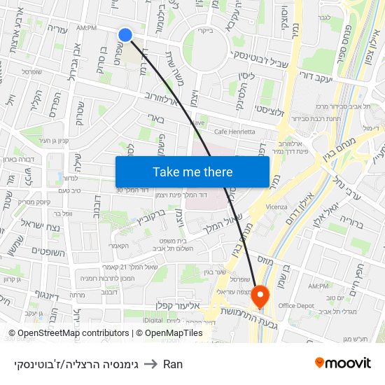 גימנסיה הרצליה/ז'בוטינסקי to Ran map