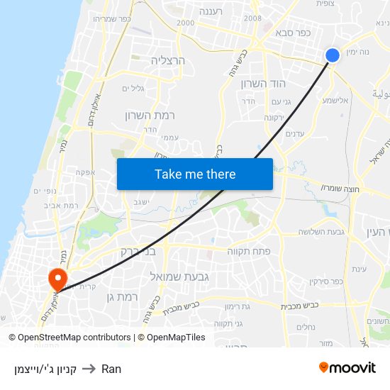 קניון ג'י/וייצמן to Ran map