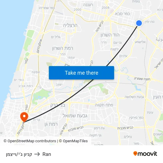 קניון ג'י/וייצמן to Ran map