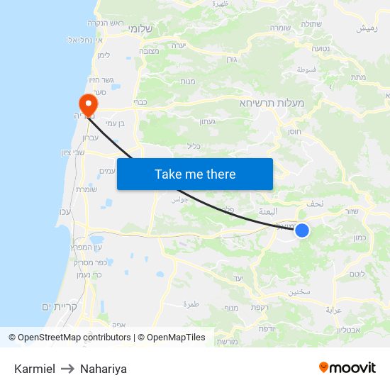 Karmiel to Nahariya map