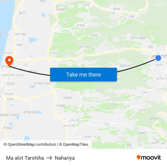 Ma alot Tarshiha to Nahariya map