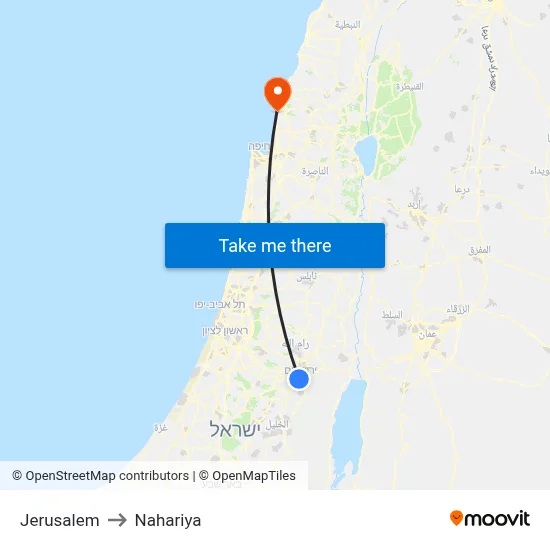 Jerusalem to Nahariya map