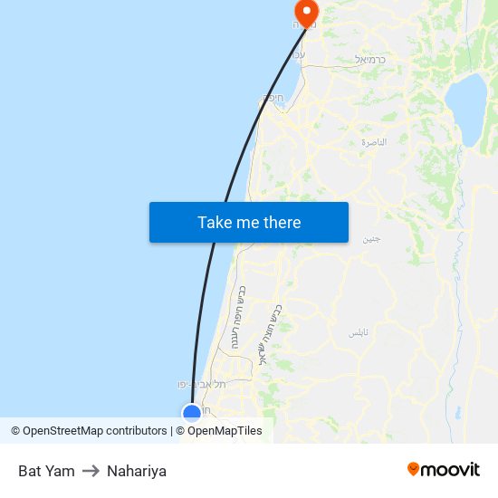 Bat Yam to Nahariya map