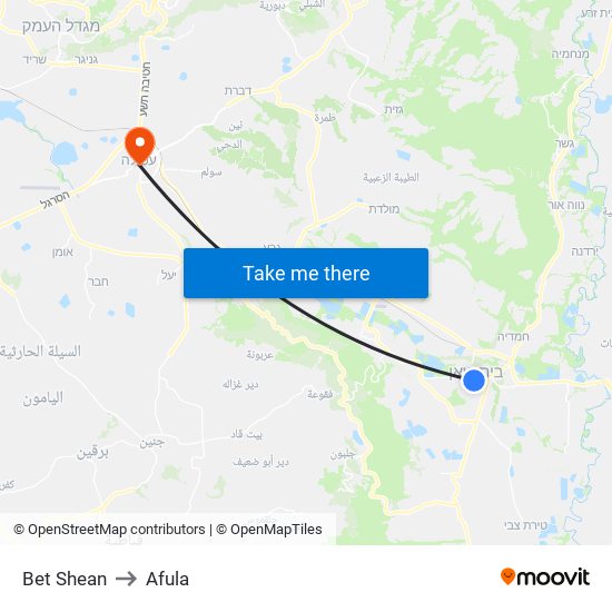 Bet Shean to Afula map
