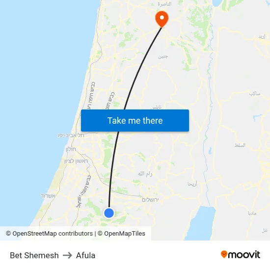 Bet Shemesh to Afula map