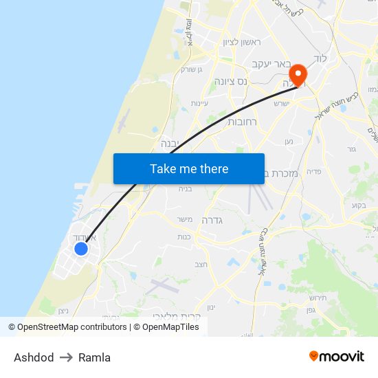 Ashdod to Ramla map