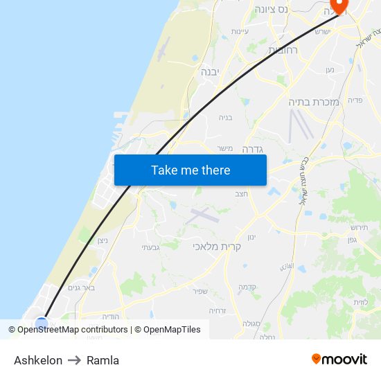 Ashkelon to Ramla map