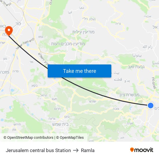 Jerusalem central bus Station to Ramla map