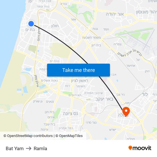 Bat Yam to Ramla map