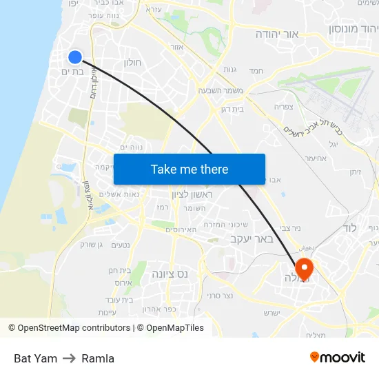 Bat Yam to Ramla map